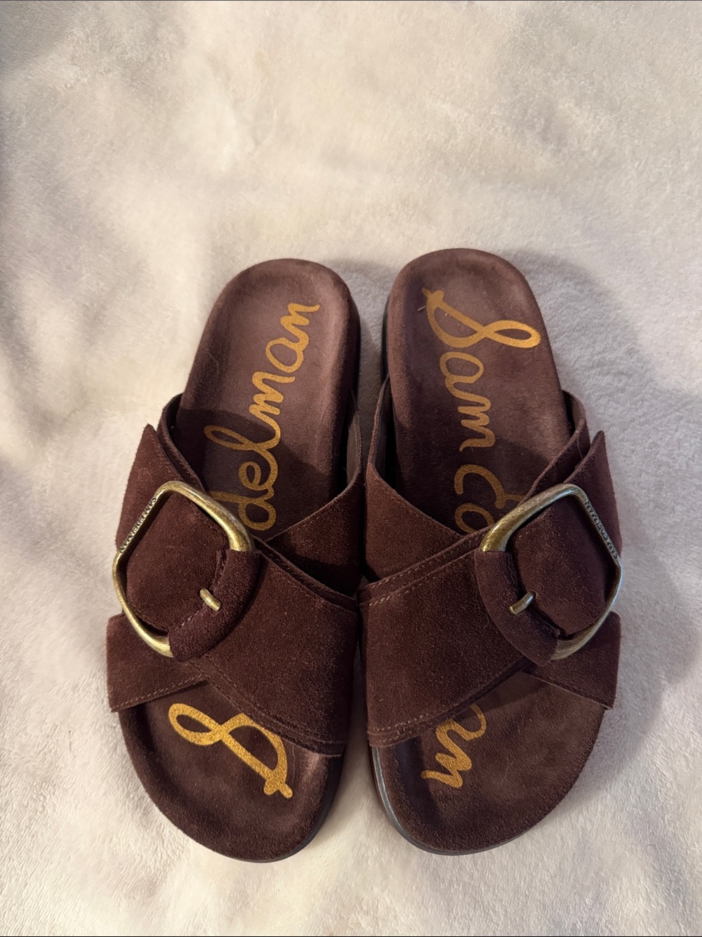 Sam Edelman Brown Suede Buckle Slide Sandals